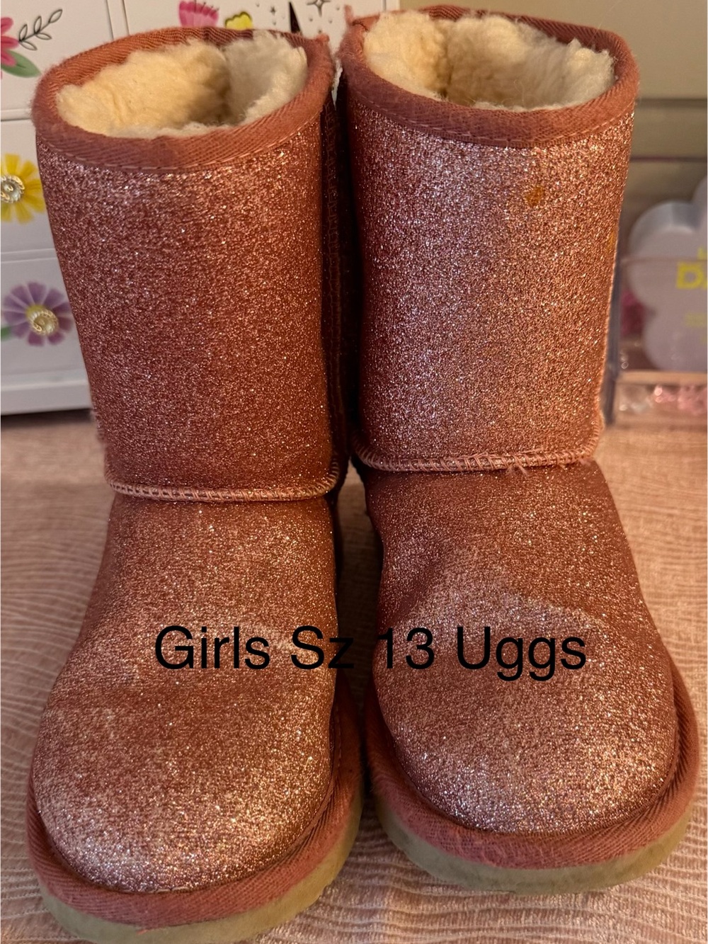 UGG Girls Glitter Classic Short Boots - Rose Gold